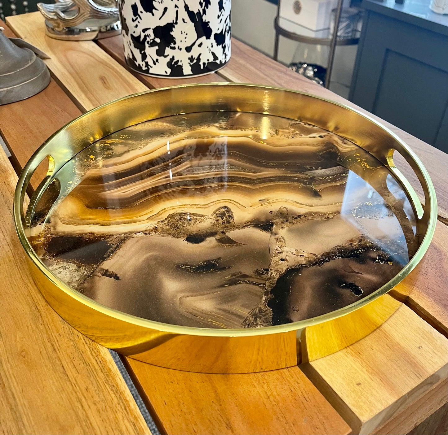 Gold Abstract Round Tray