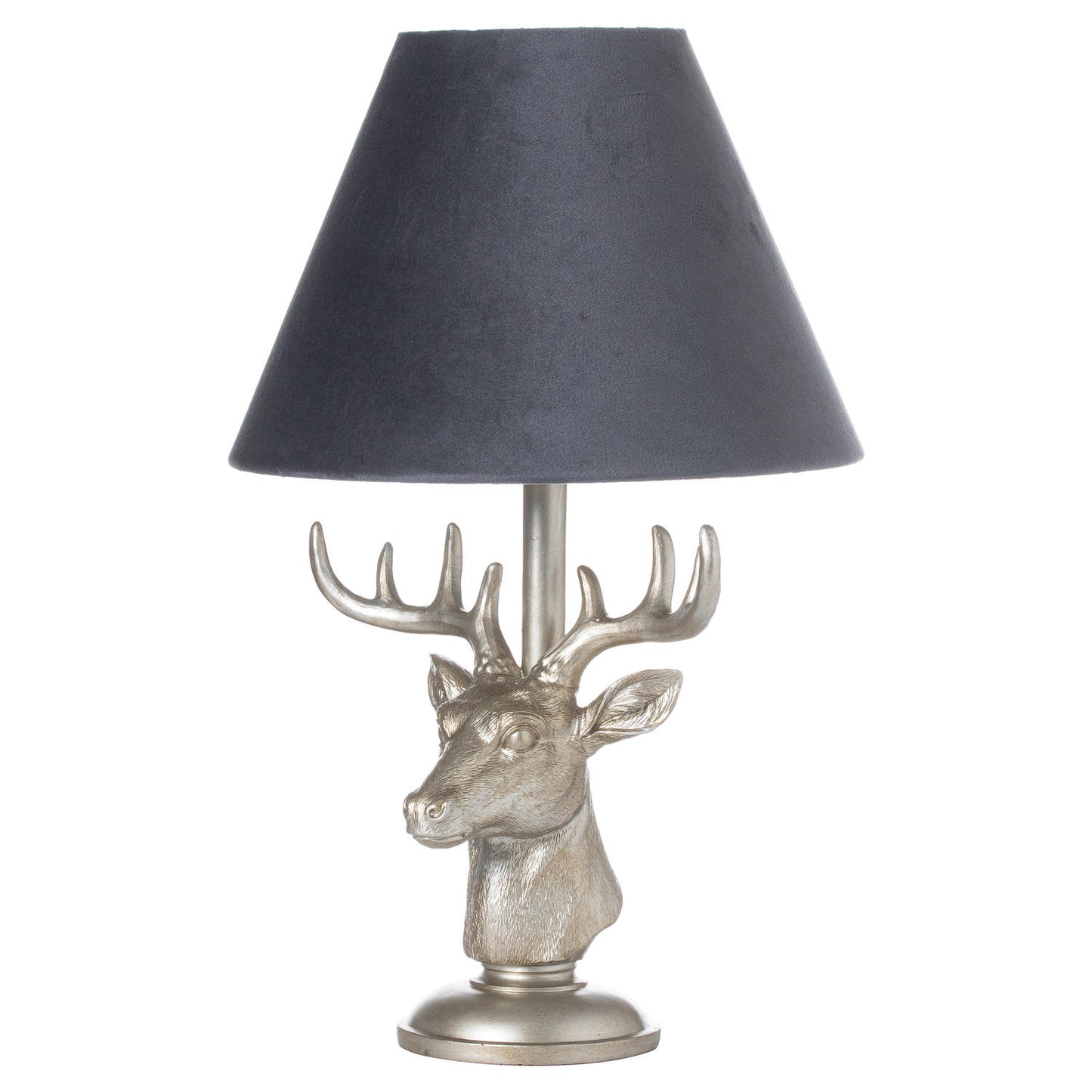 Stag Side Lamp With Velvet Grey Shade