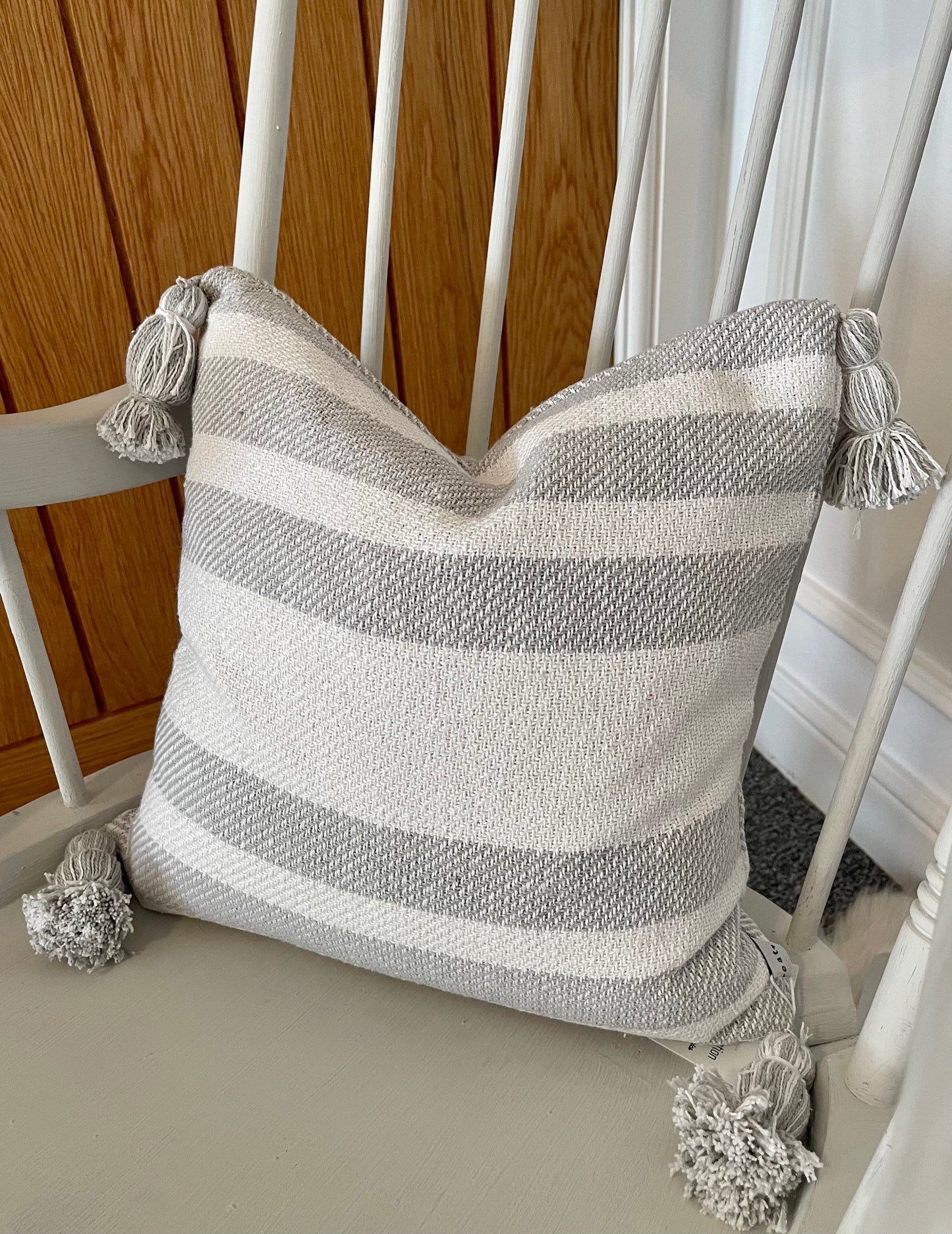 Grey & White Stripe Cotton Cushion