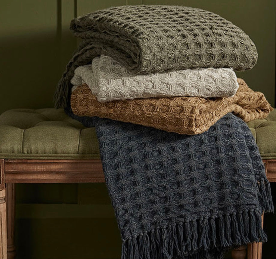 Waffle Cotton Throw - Olive